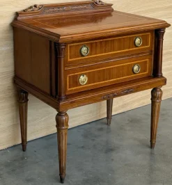 Pamono French Walnut Nightstands or Side Tables with Drawers, 1900s, Set of 2><noscript><img width=