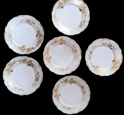 Hot Pamono French White Porcelain Plates with Gilt Decor from Haviland, Limoges, 1902, Set of 6