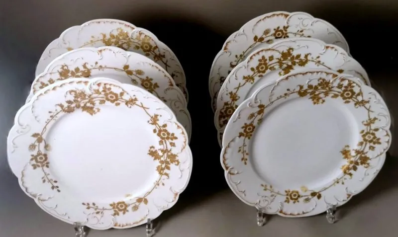 Hot Pamono French White Porcelain Plates with Gilt Decor from Haviland, Limoges, 1902, Set of 6