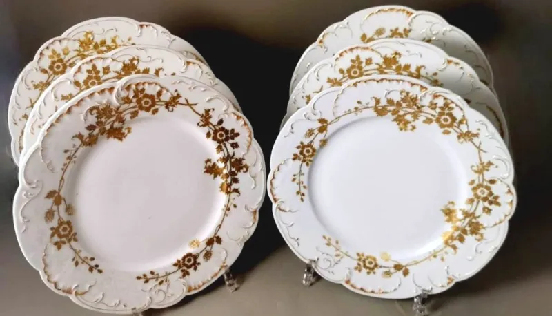 Hot Pamono French White Porcelain Plates with Gilt Decor from Haviland, Limoges, 1902, Set of 6