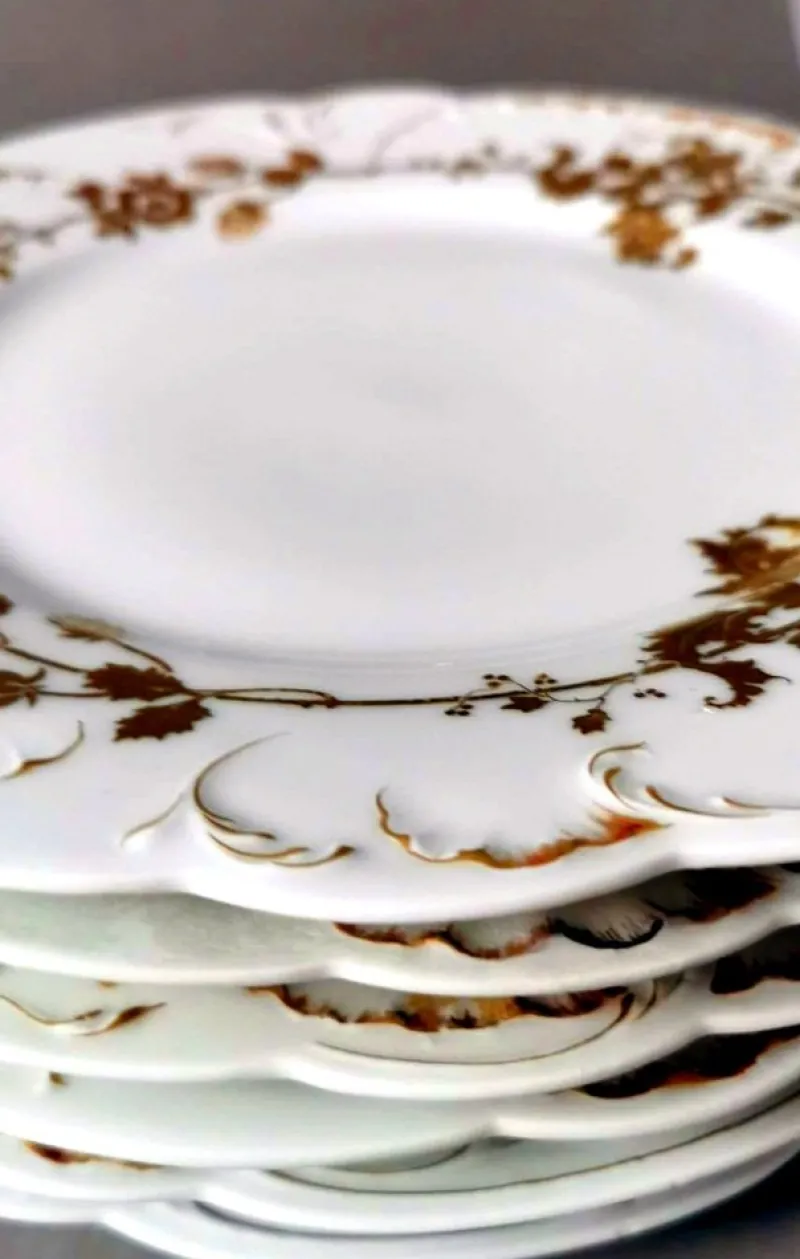 Hot Pamono French White Porcelain Plates with Gilt Decor from Haviland, Limoges, 1902, Set of 6