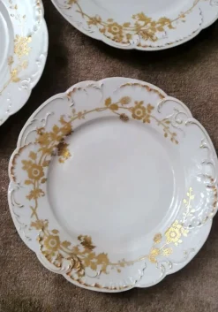 Hot Pamono French White Porcelain Plates with Gilt Decor from Haviland, Limoges, 1902, Set of 6