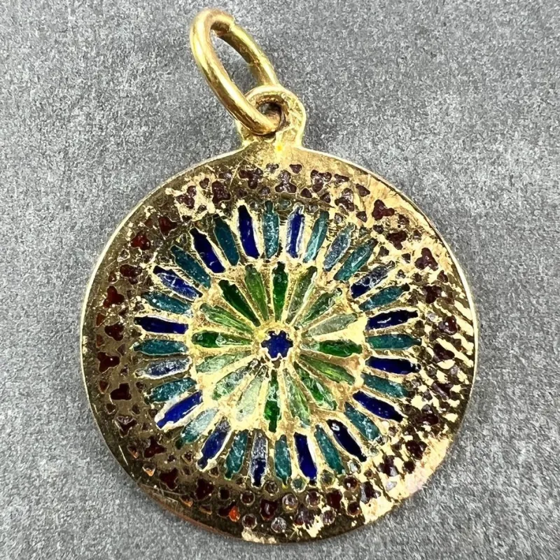 Pamono French Window Plique a Jour Enamel 18k Yellow Gold Pendant Medal, 1940s> Necklaces