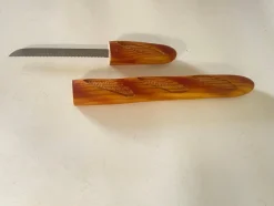Hot Pamono French Wood Bread Knife with Cover, 20th Century, Set of 2