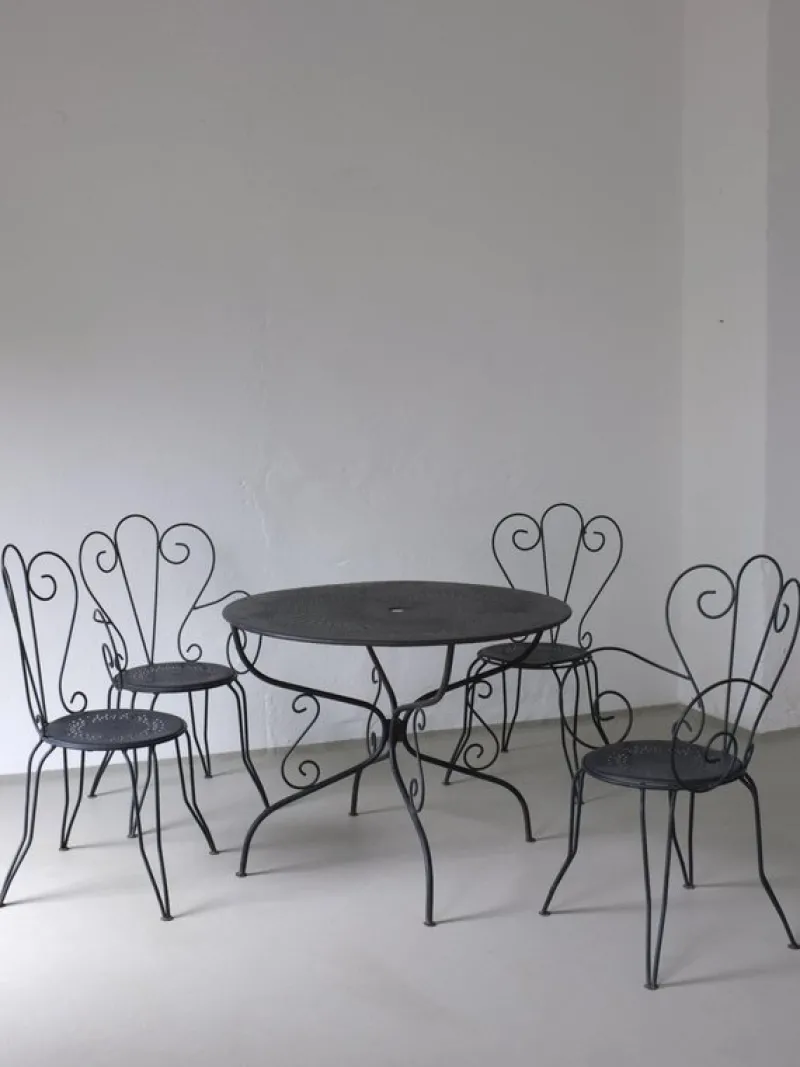 Pamono French Wrought Iron Garden Dining Set, 1950s, Set of 5> Garden Seating