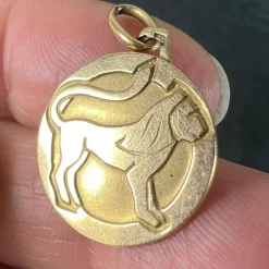 Pamono French Zodiac Leo Starsign 18k Yellow Gold Charm Medal Pendant, 1970s><noscript><img width=