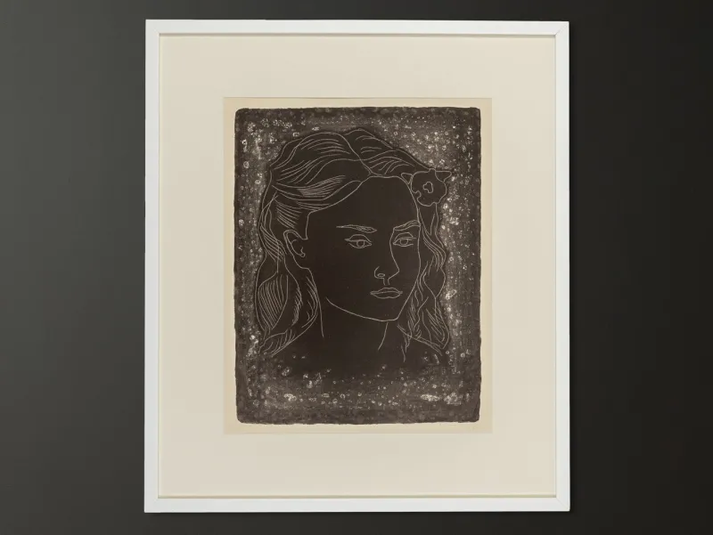 Pamono Fritz Kronenberg, Girl with Flower in Her Hair, 1950, Black & White Lithograph, Framed> Mid-Century