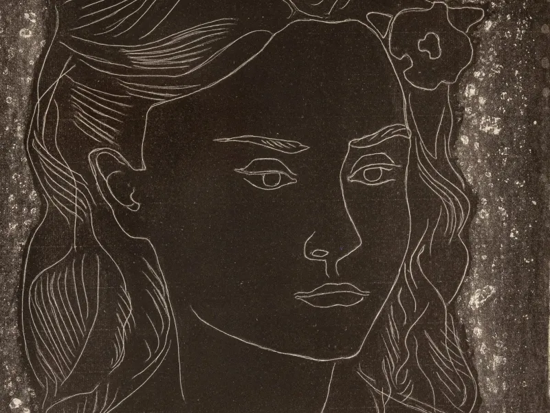 Pamono Fritz Kronenberg, Girl with Flower in Her Hair, 1950, Black & White Lithograph, Framed> Mid-Century
