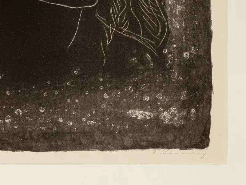 Pamono Fritz Kronenberg, Girl with Flower in Her Hair, 1950, Black & White Lithograph, Framed> Mid-Century
