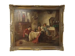 Pamono Fritz Wagner, Dutch Genre Interior, 1920s, Oil on Canvas, Framed> Classical