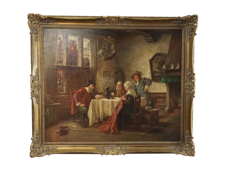 Pamono Fritz Wagner, Dutch Genre Interior, 1920s, Oil on Canvas, Framed> Classical
