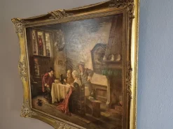 Pamono Fritz Wagner, Dutch Genre Interior, 1920s, Oil on Canvas, Framed><noscript><img width=
