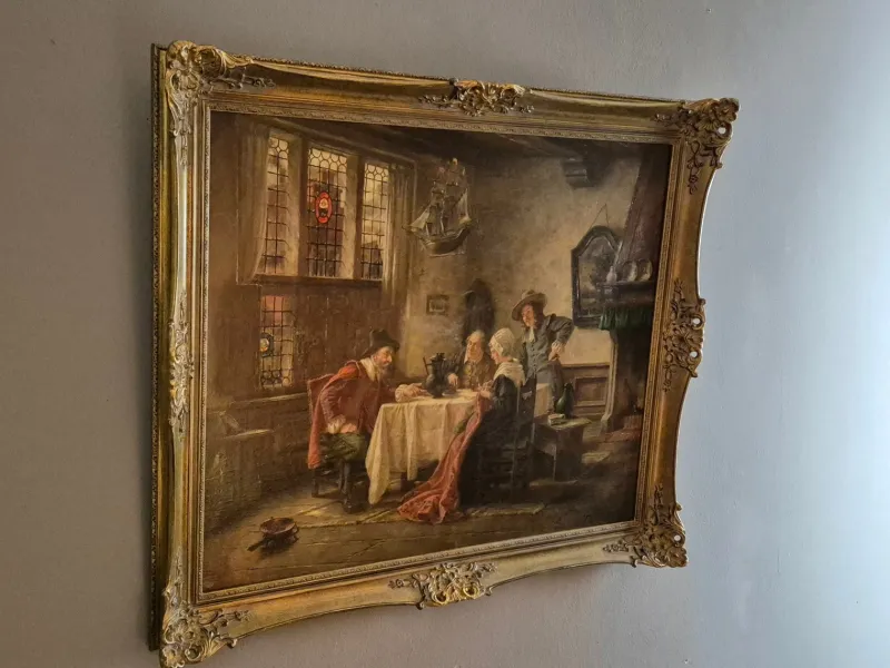 Pamono Fritz Wagner, Dutch Genre Interior, 1920s, Oil on Canvas, Framed> Classical