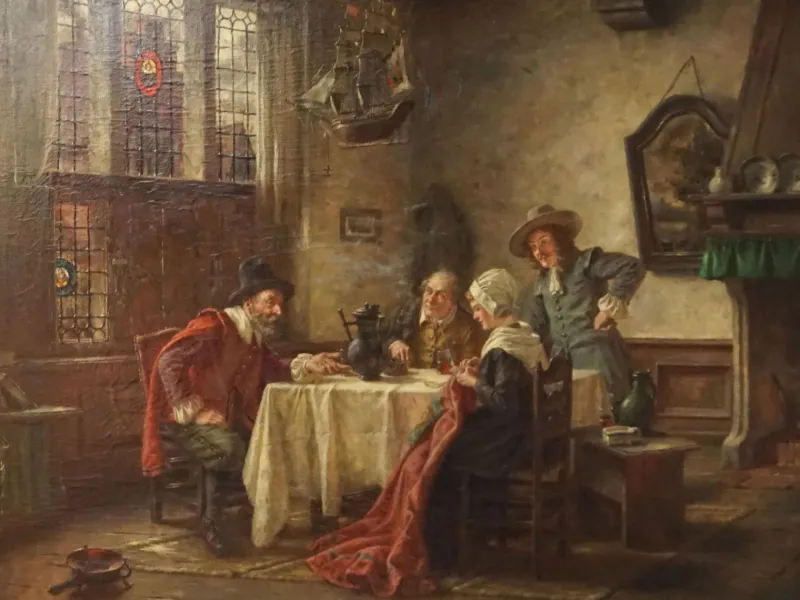 Pamono Fritz Wagner, Dutch Genre Interior, 1920s, Oil on Canvas, Framed> Classical