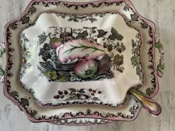 Pamono Fruit Basket Soup Tureen with Serving Plates and Ladle, 1950s, Set of 4> Serving Dishes