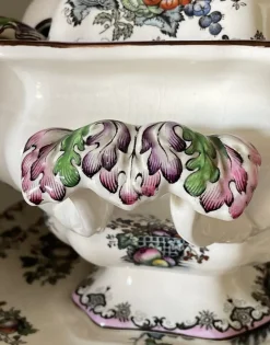 Pamono Fruit Basket Soup Tureen with Serving Plates and Ladle, 1950s, Set of 4><noscript><img width=