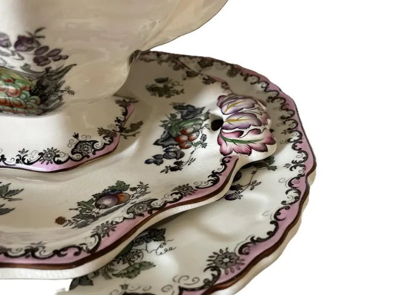 Pamono Fruit Basket Soup Tureen with Serving Plates and Ladle, 1950s, Set of 4> Serving Dishes