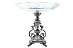 Pamono Fruit Bowl Centerpiece in Silver and Cut Glass with Acanthus Leaves and Applications> Bowls