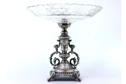 Pamono Fruit Bowl Centerpiece in Silver and Cut Glass with Acanthus Leaves and Applications> Bowls