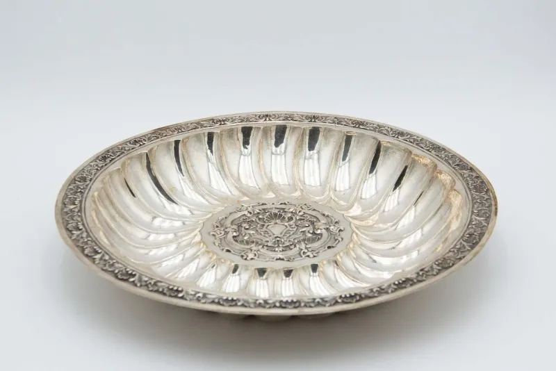 Pamono Fruit Bowl Centerpiece in Concentric Fluted Silver