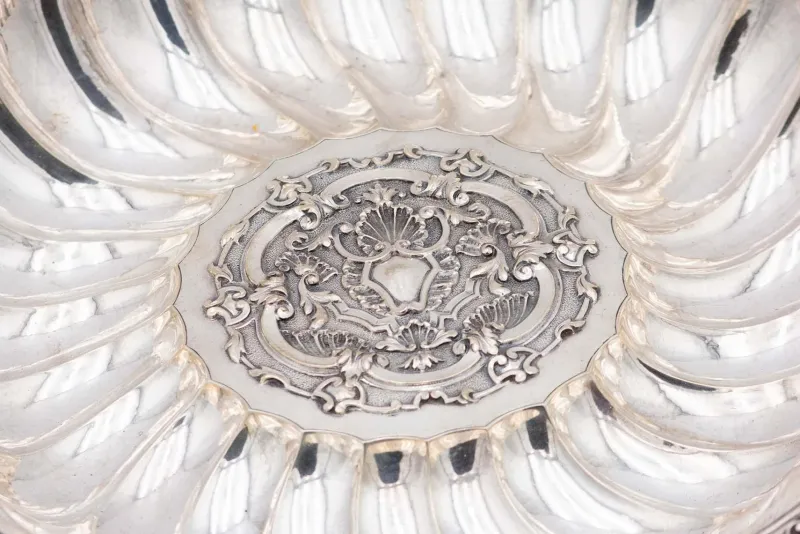 Pamono Fruit Bowl Centerpiece in Concentric Fluted Silver