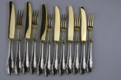 Best Pamono Fruit Cutlery with 800 Silver Handle & Gilded Stainless Steel Blade, 1900s, Set of 12