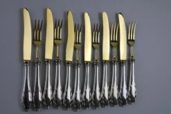Best Pamono Fruit Cutlery with 800 Silver Handle & Gilded Stainless Steel Blade, 1900s, Set of 12