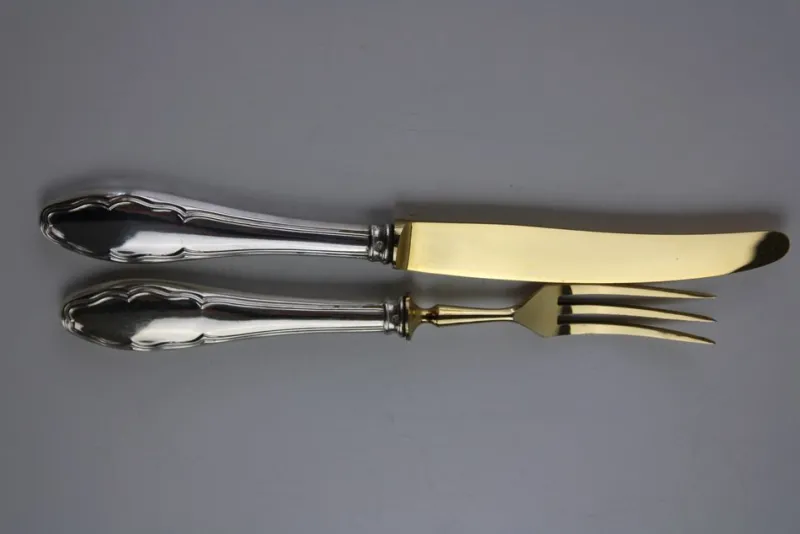 Best Pamono Fruit Cutlery with 800 Silver Handle & Gilded Stainless Steel Blade, 1900s, Set of 12
