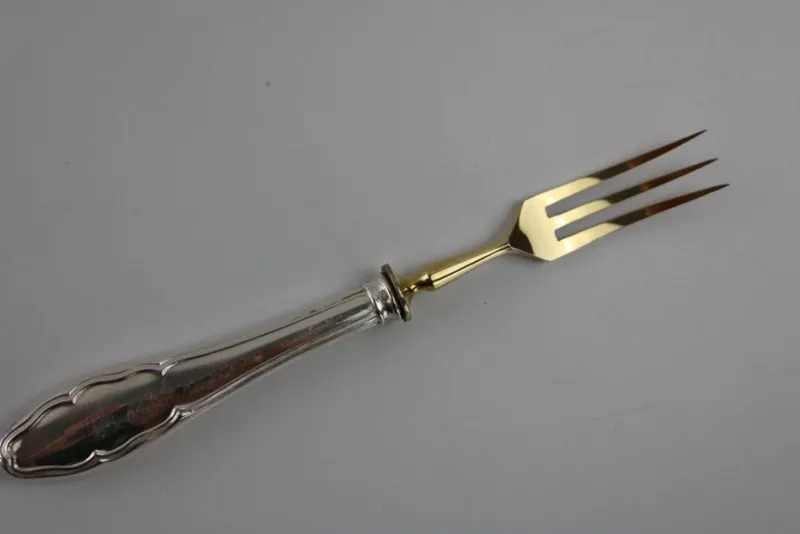 Best Pamono Fruit Cutlery with 800 Silver Handle & Gilded Stainless Steel Blade, 1900s, Set of 12