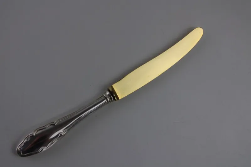 Best Pamono Fruit Cutlery with 800 Silver Handle & Gilded Stainless Steel Blade, 1900s, Set of 12