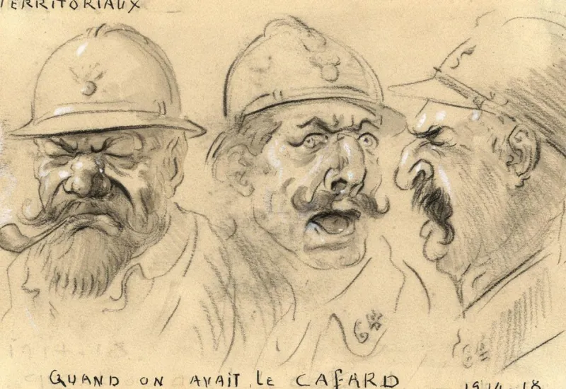 Pamono G. Cervelli, World War One French Satirical Caricature, 1910s, Charcoal> Work On Paper