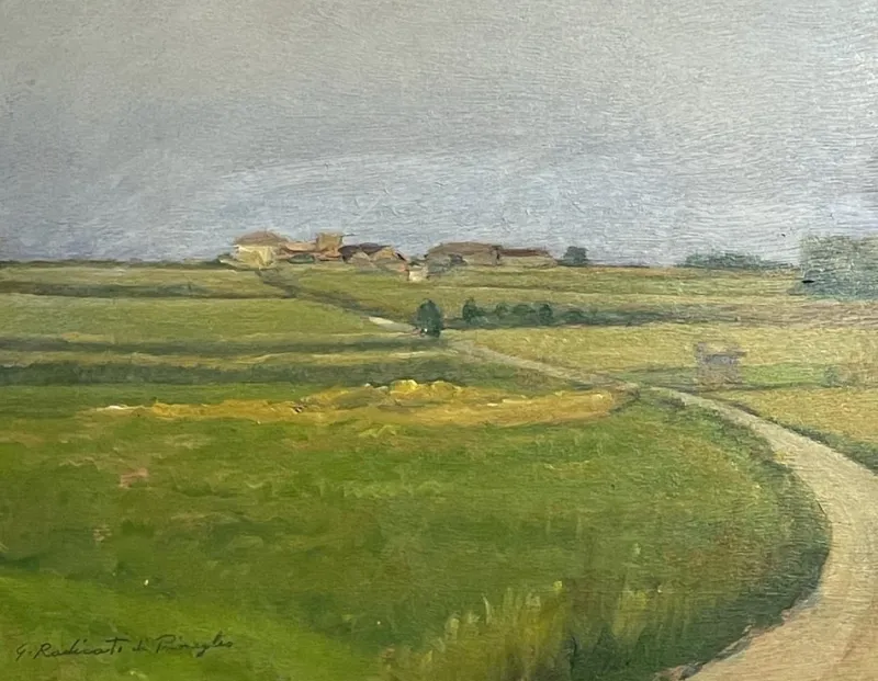 Pamono G. Radicati, Country Landscape, 20th Century, Oil Painting on Panel> Painting