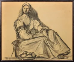 Pamono G. Vaccaro, La Contadina, 1865, Charcoal & Pencil on Paper> Work On Paper