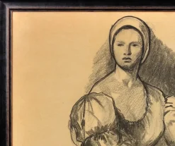 Pamono G. Vaccaro, La Contadina, 1865, Charcoal & Pencil on Paper><noscript><img width=