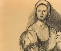 Pamono G. Vaccaro, La Contadina, 1865, Charcoal & Pencil on Paper><noscript><img width=