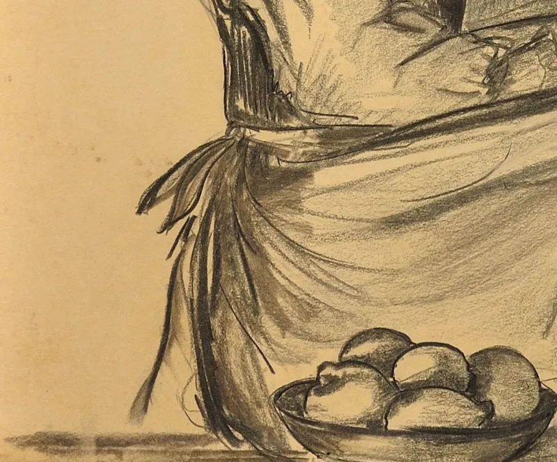 Pamono G. Vaccaro, La Contadina, 1865, Charcoal & Pencil on Paper> Work On Paper