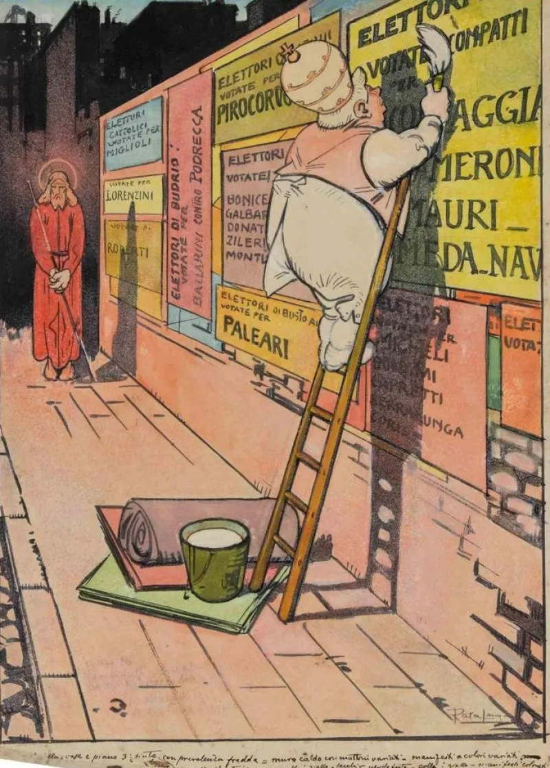 Online Pamono Gabriele Galantara, Political Posters, Mixed Media Drawing, 1909