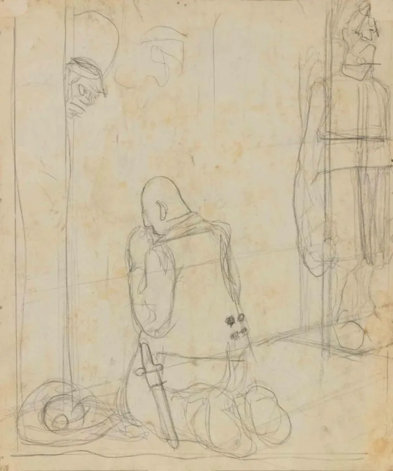 Pamono Gabriele Galantara, The Prayer, Pencil Drawing, 1908> Art Nouveau|Work On Paper