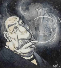 Pamono Gabriele Galantara, The Smoke Cloud (Giovanni Giolitti), Mixed Media Drawing, 1908> Work On Paper