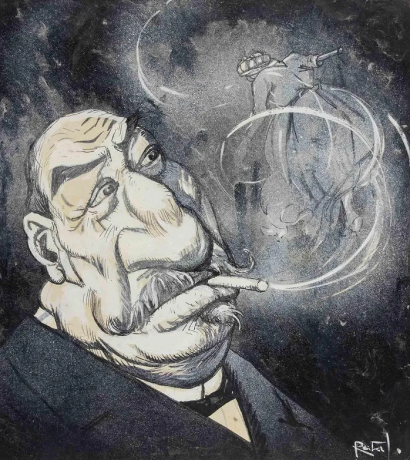 Pamono Gabriele Galantara, The Smoke Cloud (Giovanni Giolitti), Mixed Media Drawing, 1908> Work On Paper