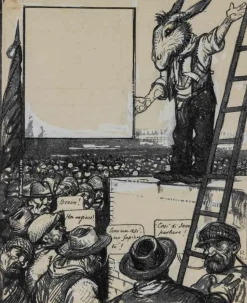 Pamono Gabriele Galantara, Vote for the Donkey, Mixed Media Drawing, 1919> Art Nouveau|Work On Paper