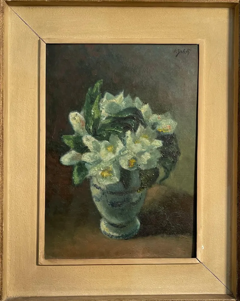 Pamono Galetti, Flowers, 20th Century, Oil Painting on Panel, Framed> Painting