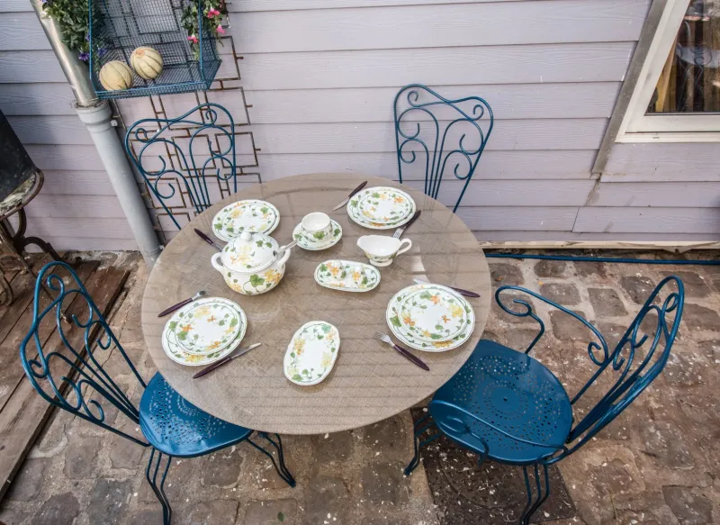 Sale Pamono Garden Chairs & Table Set from Fermob, 1950s, Set of 5