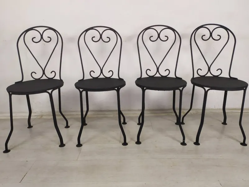 Pamono Garden Chairs in Black Iron, 1890s, Set of 4> Garden Seating