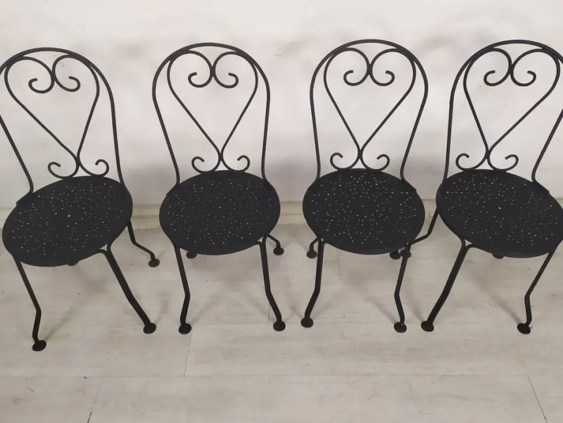 Pamono Garden Chairs in Black Iron, 1890s, Set of 4> Garden Seating