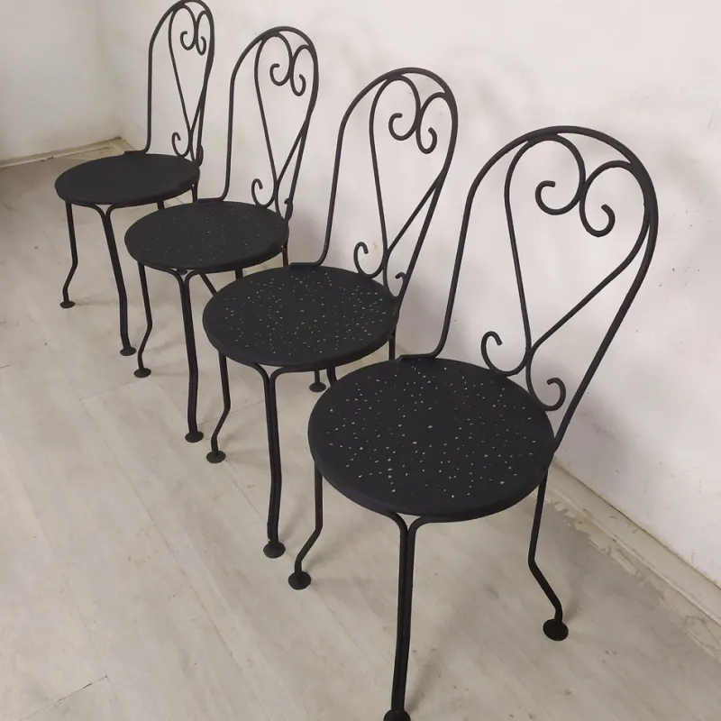 Pamono Garden Chairs in Black Iron, 1890s, Set of 4> Garden Seating