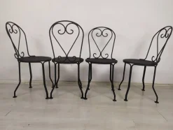 Pamono Garden Chairs in Black Iron, 1890s, Set of 4><noscript><img width=