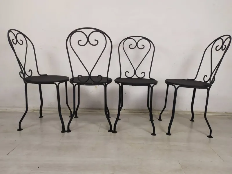 Pamono Garden Chairs in Black Iron, 1890s, Set of 4> Garden Seating