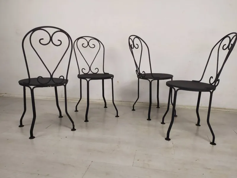 Pamono Garden Chairs in Black Iron, 1890s, Set of 4> Garden Seating