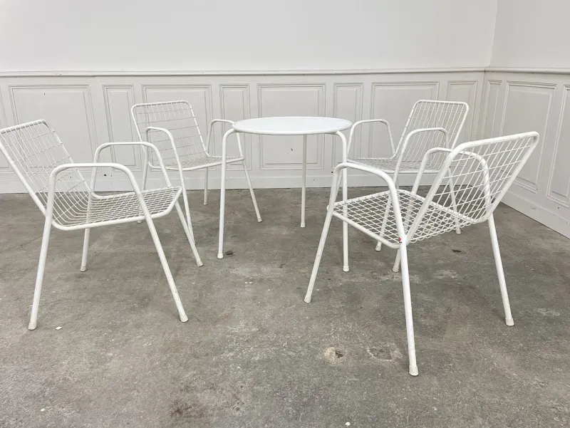 Pamono Garden Furniture in White Metal, 1970, Set of 5> Garden Seating
